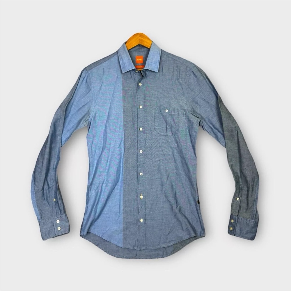 HUGO BOSS Orange Label EsllmE Slim Fit Long Sleeve Shirt Mens M Two Tone Design